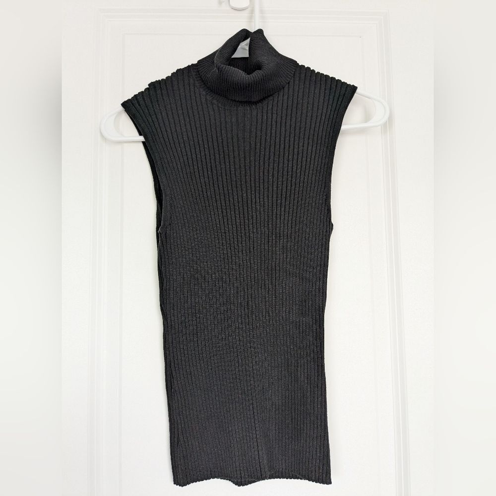 August Silk Black Turtleneck Sweater Tank Size XL